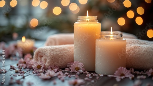 Valentine spa day for couples, focusing on relaxation, candles, and essential oils photo