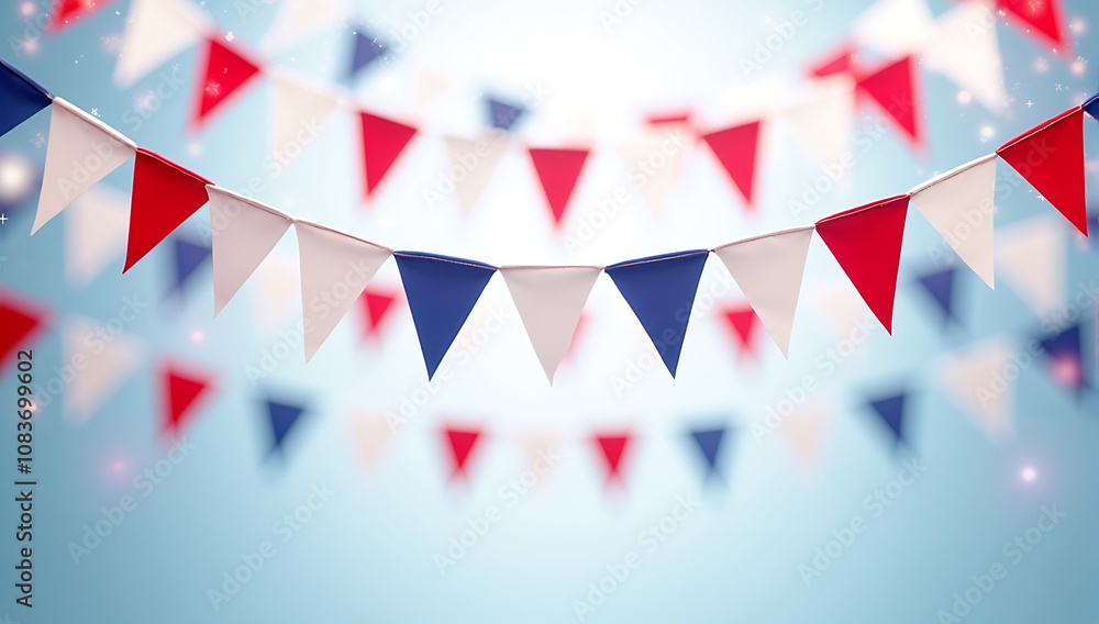 Obraz premium A series of red, white, and blue bunting flags in an animated wave pattern, perfect for decorative banners and event flyers for the 4th of July