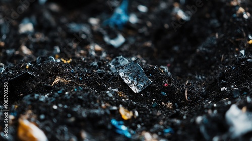 A close-up of microplastic waste found in soil, showing the long-term contamination of ecosystems due to plastic pollution