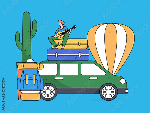 Holiday travel travel characters internet background vector hand drawn illustration
