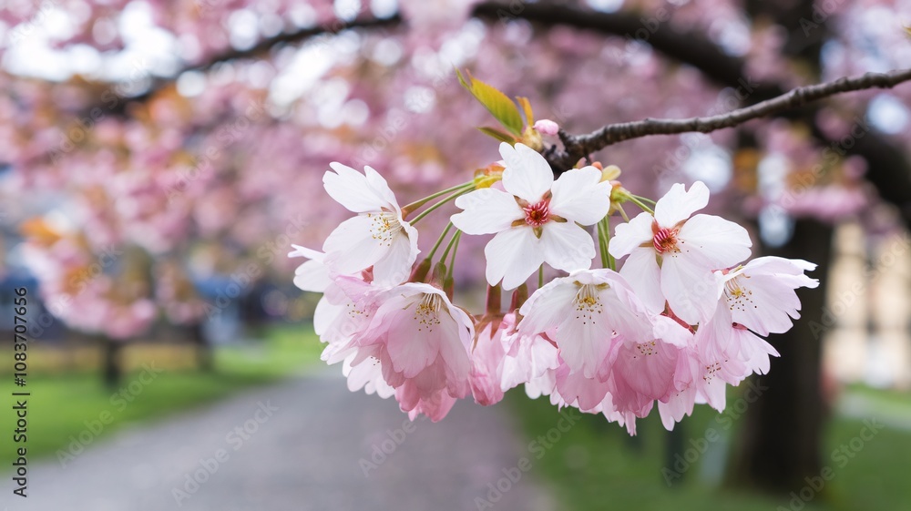Obraz premium Immerse yourself in the breathtaking beauty of the Cherry Blossom Festival, where delicate pink petals dance in the spring breeze.