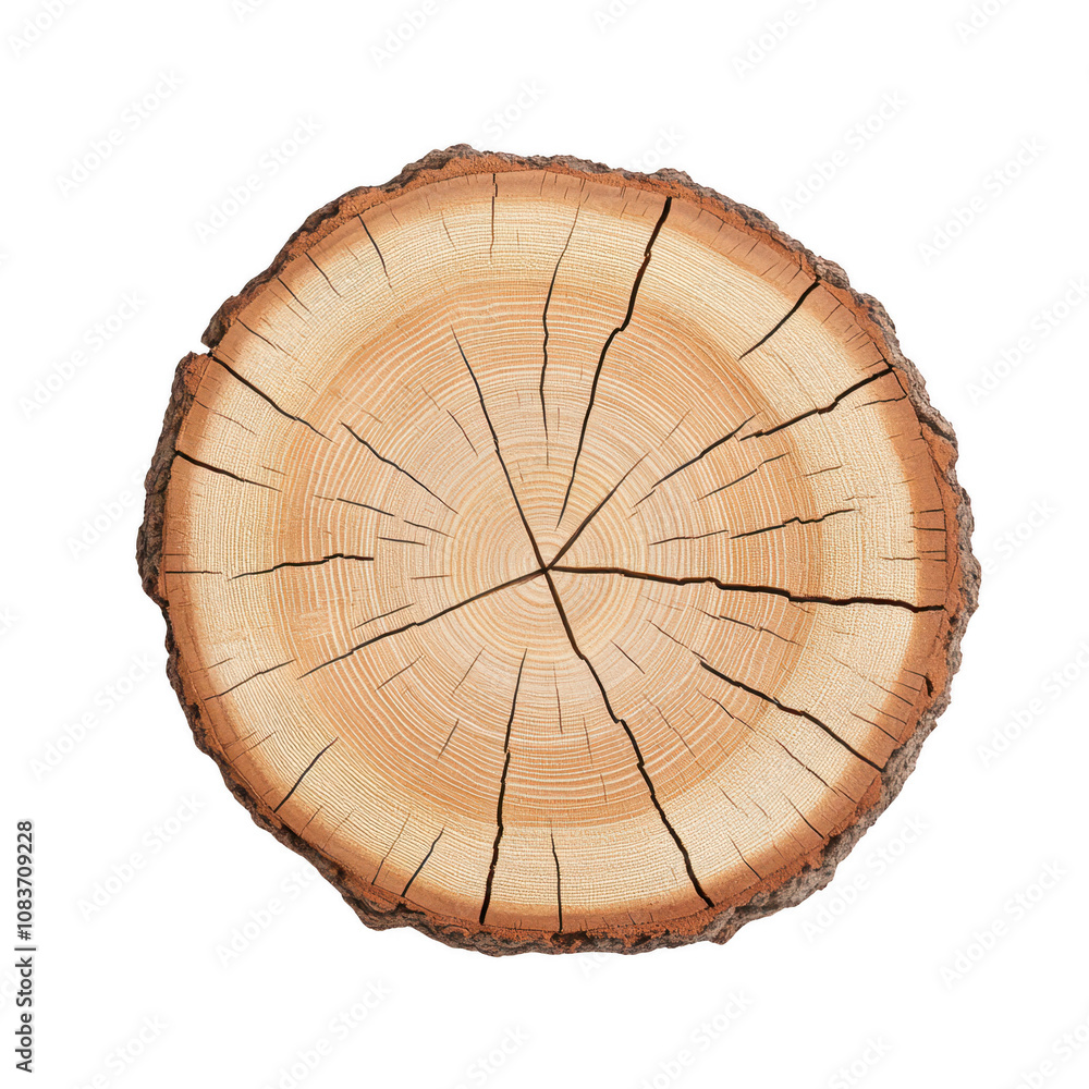 Fototapeta premium Wooden tree stump with natural texture and rings, showcasing age and beauty. Isolated on transparent background.