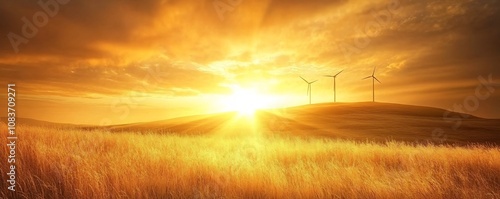 Wind Turbines Spinning on a...