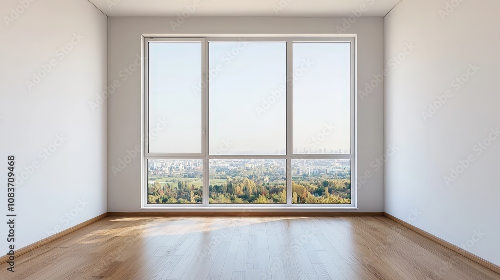 Obraz premium Modern Empty Room with Large Window City View