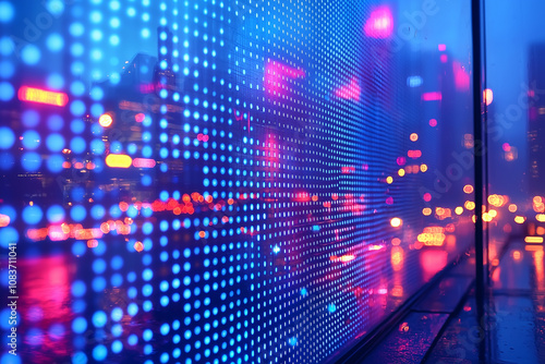 Wallpaper Mural A vibrant cityscape illuminated by colorful lights and digital patterns, showcasing modern urban life. Torontodigital.ca