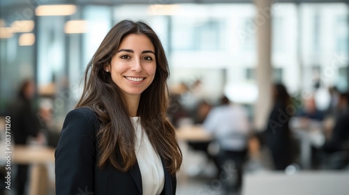 A portrait of an attractive, smiling business woman standing in the office, looking at the camera with her arms crossed and wearing a formal suit Free Download A portrait of an attractive, smiling business woman standing in the office, looking at the camera with her arms crossed and wearing a formal suit - GFXLoad