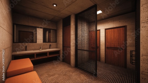 Wallpaper Mural Modern Industrial Bathroom Design Dark Metal Accents Unique Sink Torontodigital.ca