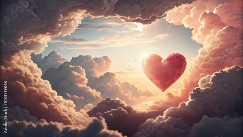 illustration of a heart surrounded by soft clouds and gentle light, symbolizing self-love and compassion photo