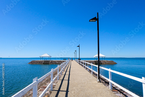 Walking along the seaside at Wynnum jetty and Manly, a beautiful sunny clear and blue sky day 