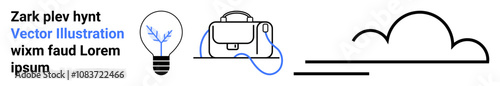 Lightbulb with plant inside, briefcase with a cable, and a cloud line. Ideal for creative design, innovation, business strategy, startup ideas, project management, productivity tools, and educational