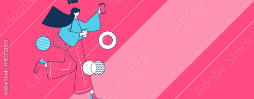 People exercising healthy running vector internet operation illustration
