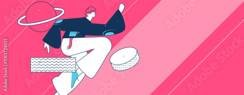 People exercising healthy running vector internet operation illustration
