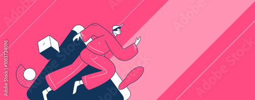 People exercising healthy running vector internet operation illustration
