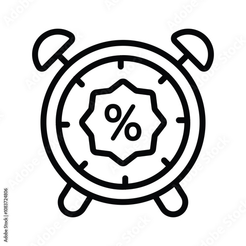 Alarm clock with percentage symbol for a time sensitive discount