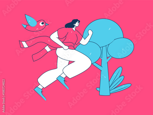 People exercising healthy running vector internet operation illustration
