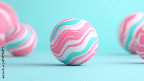 Abstract Pink Teal Marbled Sphere Background 3D Render