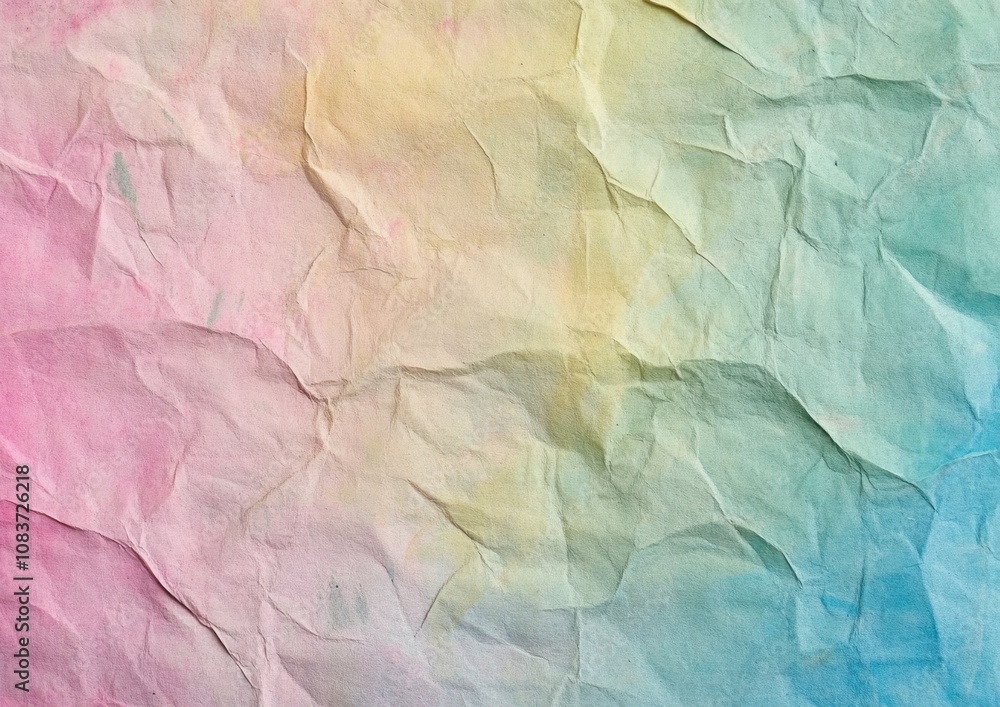 Fototapeta premium Abstract Crinkled Paper Background with Watercolor Pastel Hues