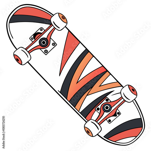 Skateboard with Orange and Black Stripes Design