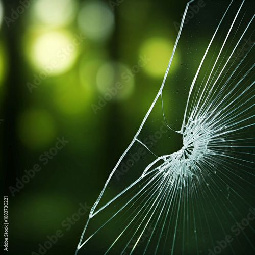 Blurred forest background, cracked glass