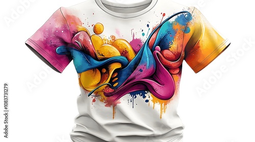 Colorful abstract t-shirt design studio graphic art creative front view fashion expression photo