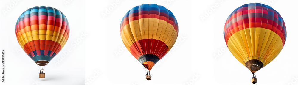 Fototapeta premium Three hot air balloons against a white background.