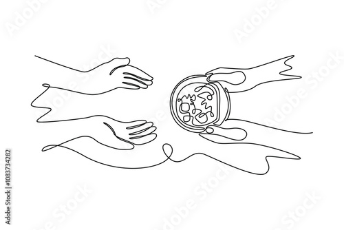 Charity and donation concept. Single line draw design vector graphic illustration.