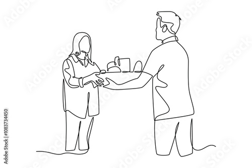 Charity and donation concept. Single line draw design vector graphic illustration.