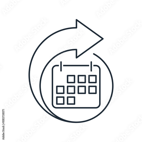 Monthly.  Arrow automatic subscription.Vector linear illustration icon isolated on white background.