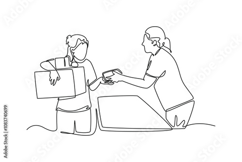 Charity and donation concept. Single line draw design vector graphic illustration.
