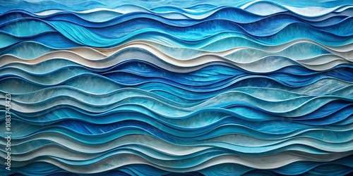 Abstract Blue Wave Pattern - Layered, 3D, Decorative ,Sea, Ocean