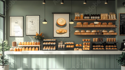 A bakery with a modern minimalist style and a flat design