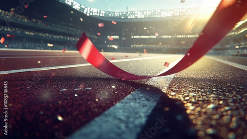 Finish Line Ribbon in Athlete Track,Marathon runner,Running sport,flat vector,champion, winner,Illustration,Athletics all weather running track texture finish text,Business Success Concept.