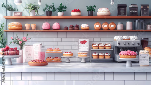 A bakery with a modern minimalist style and a flat design