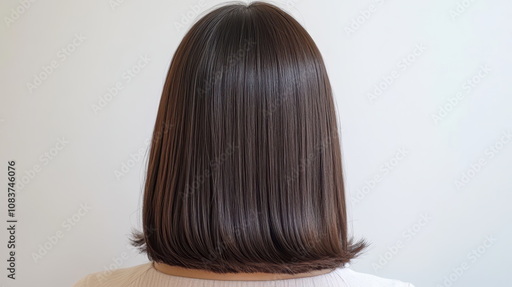 Fototapeta premium Beautiful model girl with Short Brown hair strand,silky healthy chestnut wavy hair strand,fashion woman with bob hairstyle,Flying hairs up,Keratin straightening,Treatment,Smooth hairstyle.