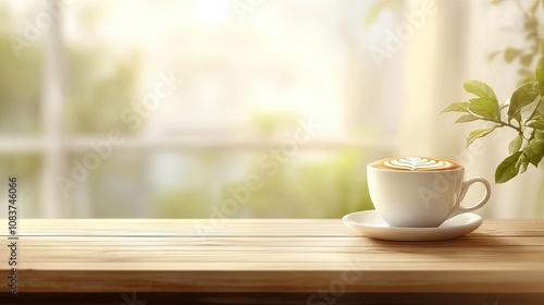 Wallpaper Mural A cappuccino on a simple table with a blurred background, perfect for adding text or promotional materials Torontodigital.ca