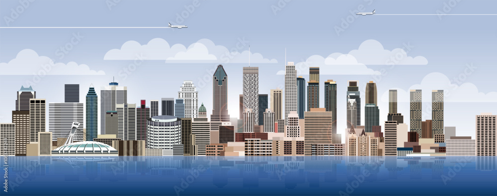 Montreal city skyline on gradient beautiful day sky background. Vector illustration