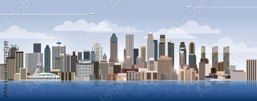 Obraz na płótnie Montreal city skyline on gradient beautiful day sky background. Vector illustration w salonie