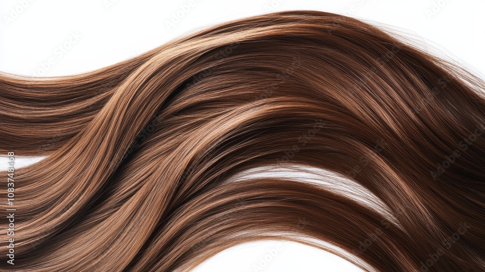 Fototapeta premium Beautiful model girl with Brown hair strand,silky healthy chestnut wavy hair strand,hair wavy ribbon, with smooth,Keratin straightening,Treatment,straight long hair,procedures,Smooth hairstyle.