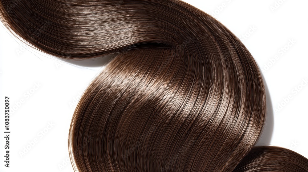 Fototapeta premium Beautiful model girl with Brown hair strand,silky healthy chestnut wavy hair strand,hair wavy ribbon, with smooth,Keratin straightening,Treatment,straight long hair,procedures,Smooth hairstyle.