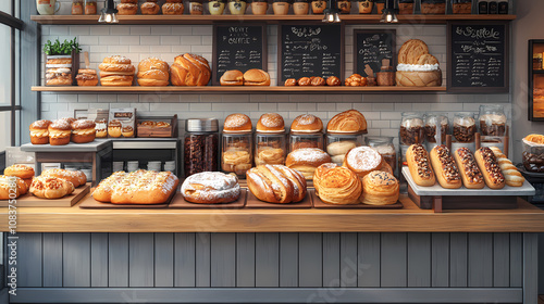A bakery with a modern minimalist style and a flat design