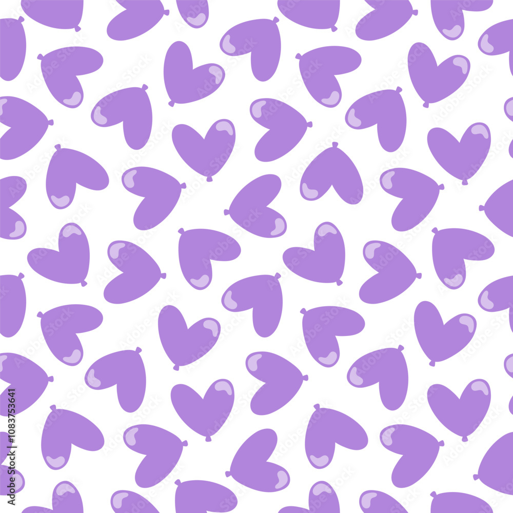 Fototapeta premium Seamless pattern with purple heart shaped balloon
