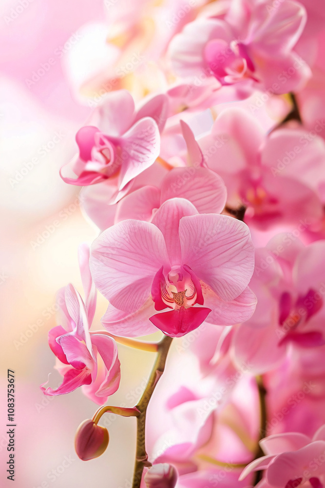 Obraz premium Zarte rosa Orchideenblüten im warmen Licht