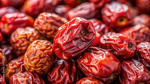 Close Up of Red Dried Jujube Ziziphus Mauritiana - Chinese Date, Ber, Chinee Apple, Indian Plum, Healthy Snack, Natural Food, Organic, 