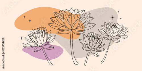 Celestial Bloom Dance A of radiant lotus blooms glows softly their petals reflecting hues of gold and emerald as they drift calmly across a swirling sea of cosmic energy where