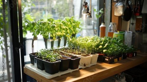 Hydroponic urban farming for local markets, providing fresh produce directly to city dwellers photo