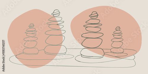 Stone Totems A series of small stacked stones form totems at intervals along the circle. Each totem holds a unique shape and color symbolizing strength and stability as they rise