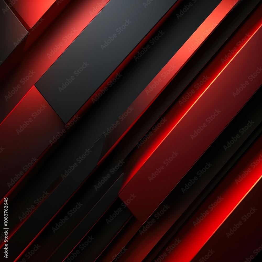 Obraz premium Bold, angular lines in shades of black and red create a striking abstract background, ideal for use in design projects, presentations, or as a wallpaper to convey a modern, sleek aesthetic,