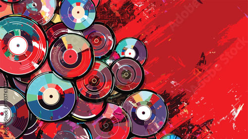 Collection of CD Discs on Red Digital Background with Hand