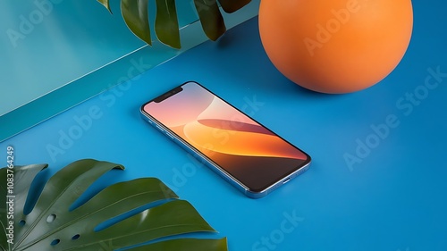 3D Smartphone Render with Floating Social Media Icons, Modern 3D Smartphone Mockup with Social Media Symbols and Notifications