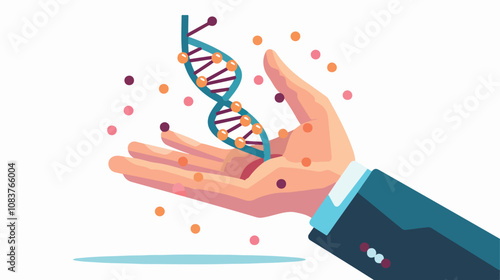 Close Up Male Hand Holding DNA Molecule in Palm